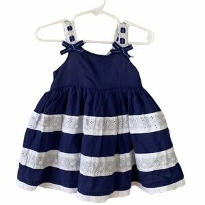 Camilla Baby Girl Navy Eyelet Lace Wide Strap Bow Crinoline Underskirt Dress 12M